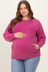 Fuchsia Vintage Wash French Terry Maternity Plus Pullover