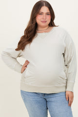 Cream Vintage Wash French Terry Maternity Plus Pullover