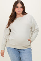 Cream Vintage Wash French Terry Maternity Plus Pullover
