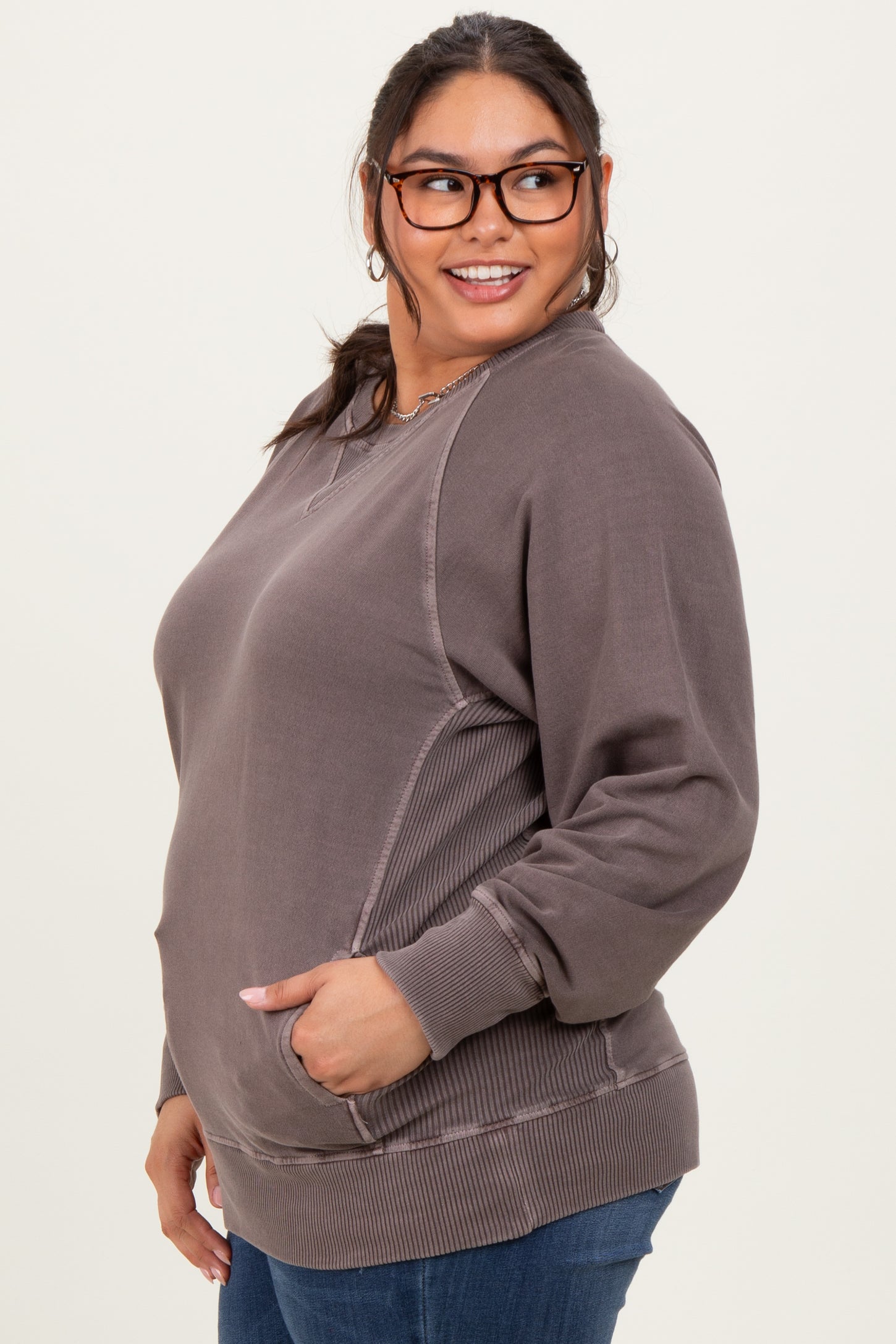 Brown Vintage Wash French Terry Plus Pullover