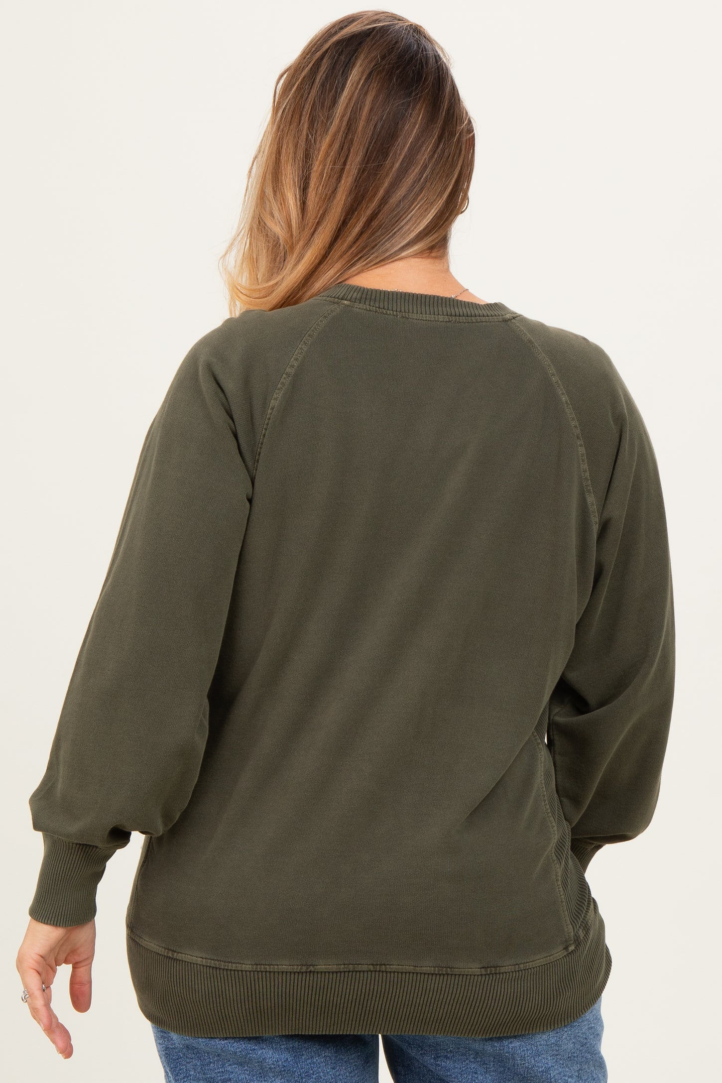 Olive Vintage Wash French Terry Maternity Plus Pullover