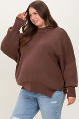 Brown Mock Neck Exposed Seam Maternity Sweater