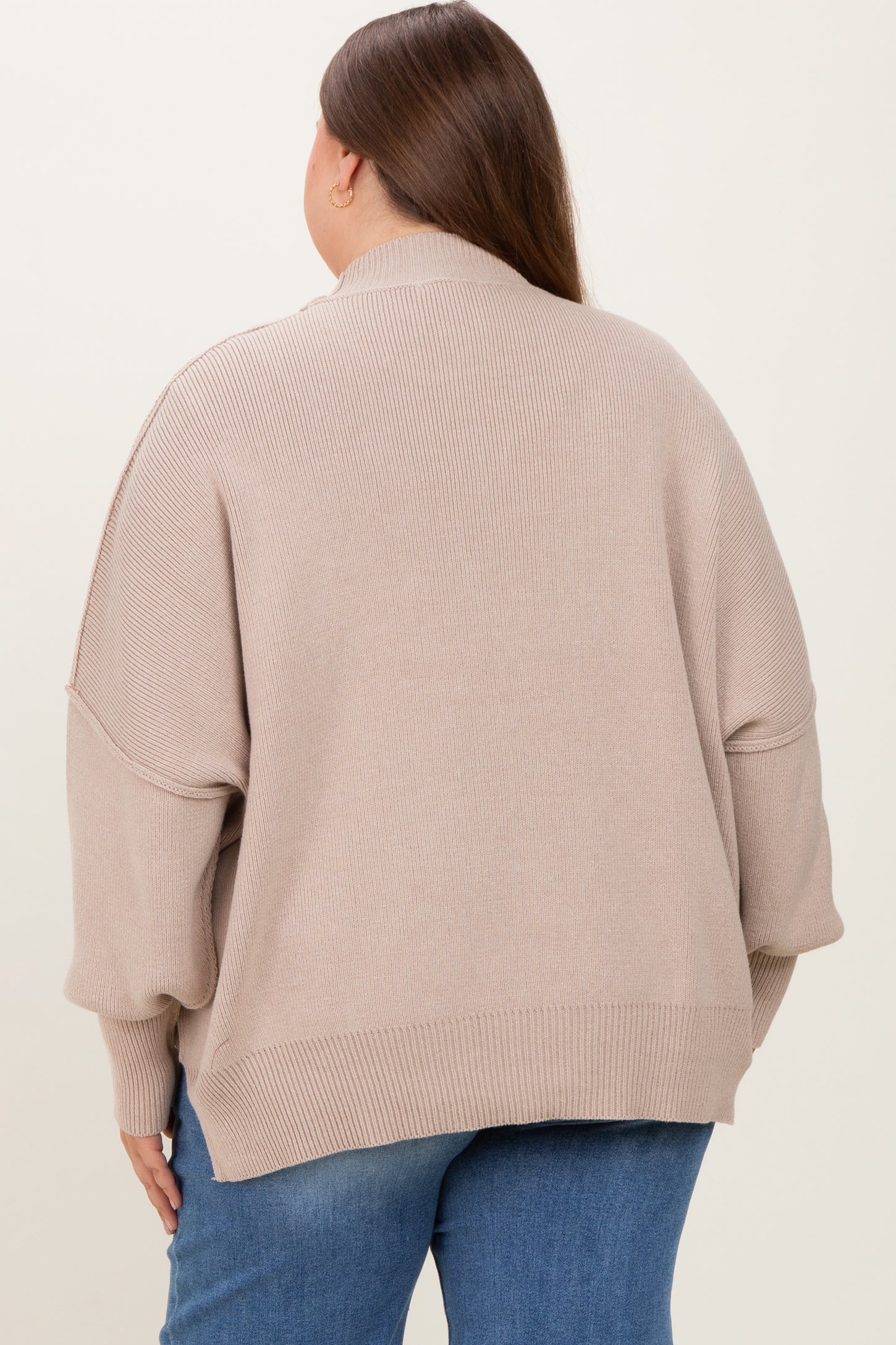Cream Mock Neck Exposed Seam Maternity Sweater