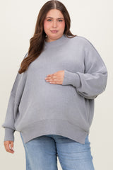 Heather Grey Mock Neck Exposed Seam Maternity Sweater