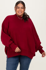 Burgundy Mock Neck Exposed Seam Maternity Sweater