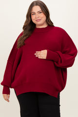 Burgundy Mock Neck Exposed Seam Maternity Sweater