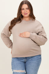 Beige Basic Fleece Crewneck Maternity Sweatshirt