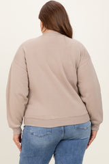Beige Basic Fleece Crewneck Maternity Sweatshirt