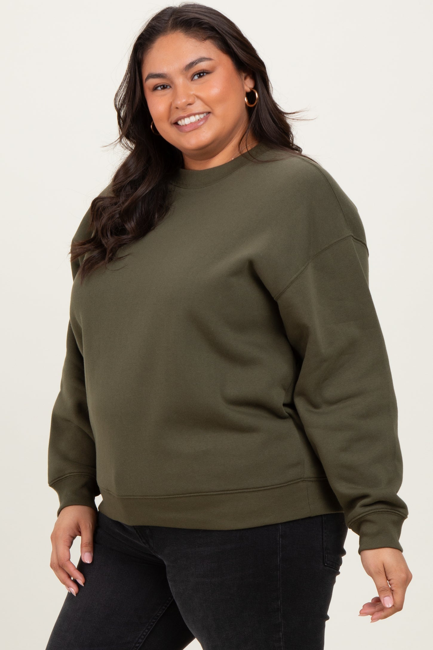 Olive Basic Fleece Crewneck Sweatshirt
