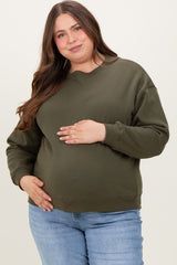 Olive Basic Fleece Crewneck Maternity Sweatshirt