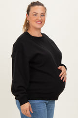 Black Basic Fleece Crewneck Maternity Sweatshirt