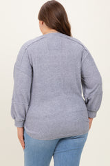 Heather Grey Oversized Ribbed Knit Henley Maternity Plus Sweater