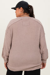 Beige Oversized Ribbed Knit Henley Plus Sweater