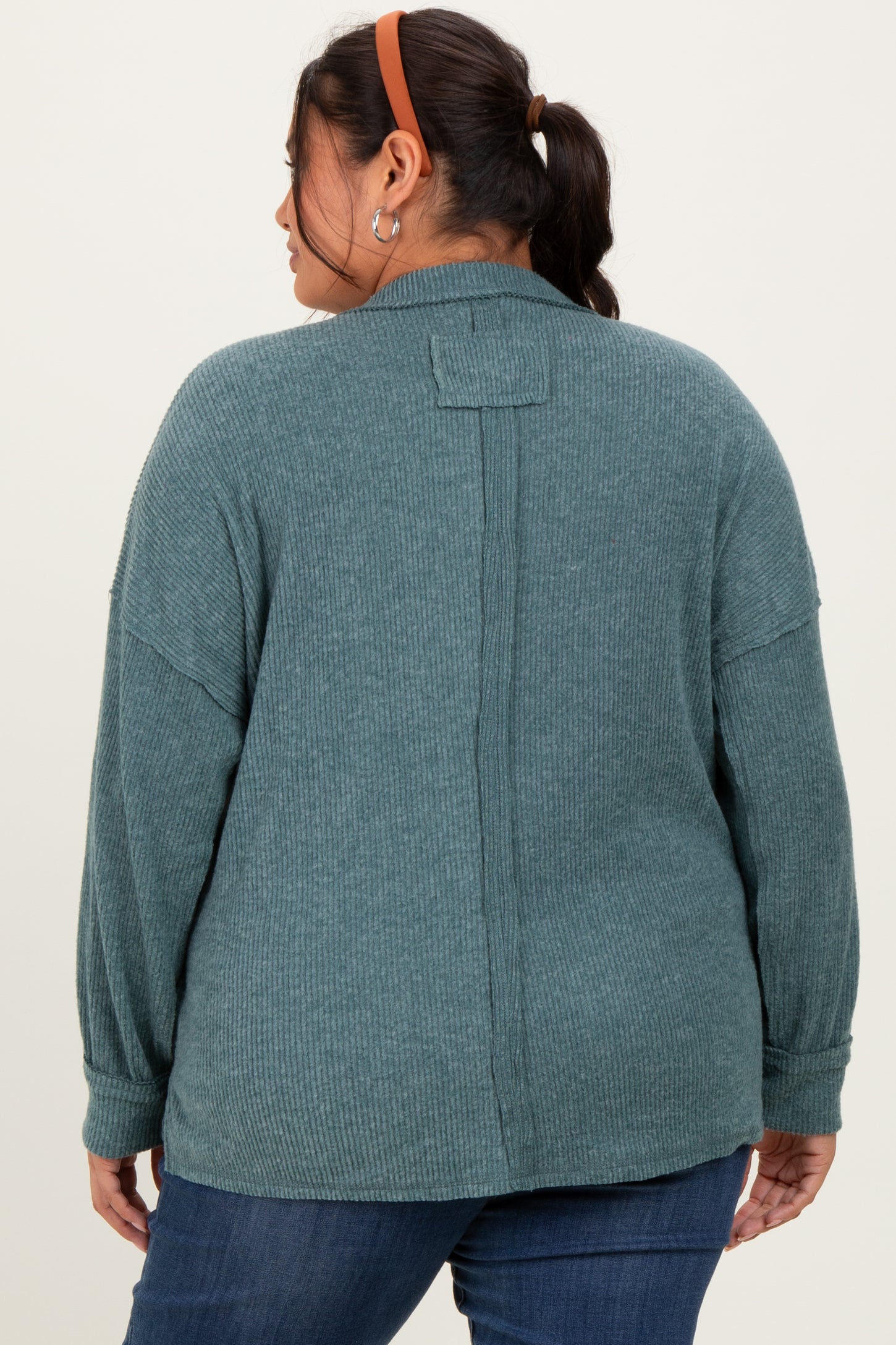 Emerald Green Brushed Ribbed Knit Plus Pullover