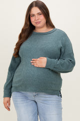 Emerald Green Brushed Ribbed Knit Maternity Plus Pullover