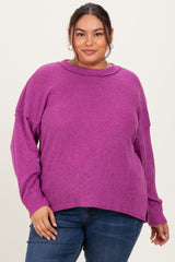 Plum Brushed Ribbed Knit Maternity Plus Pullover