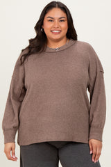 Mocha Brushed Ribbed Knit Maternity Plus Pullover