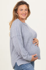 Heather Grey Brushed Ribbed Knit Maternity Plus Pullover