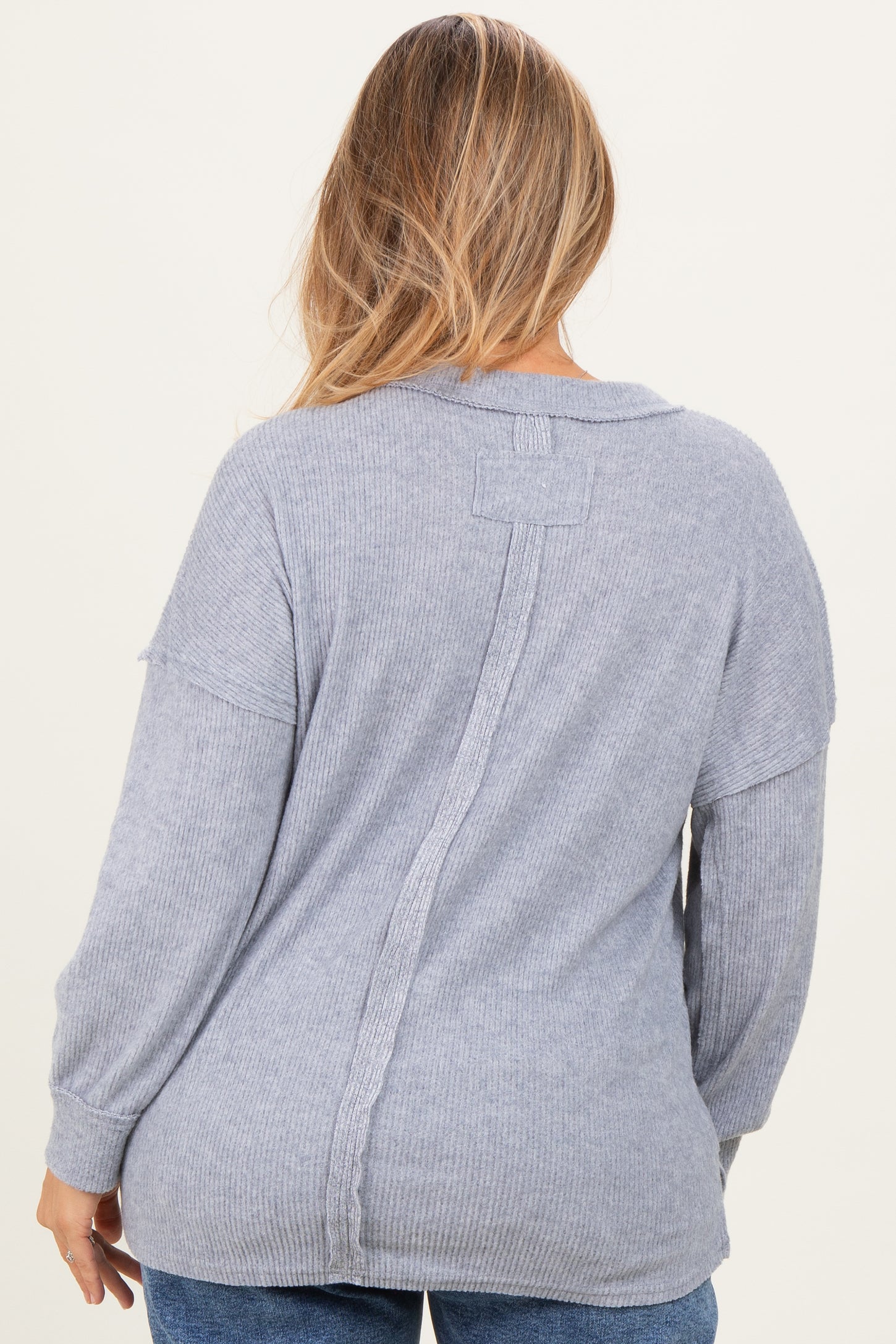 Heather Grey Brushed Ribbed Knit Maternity Plus Pullover