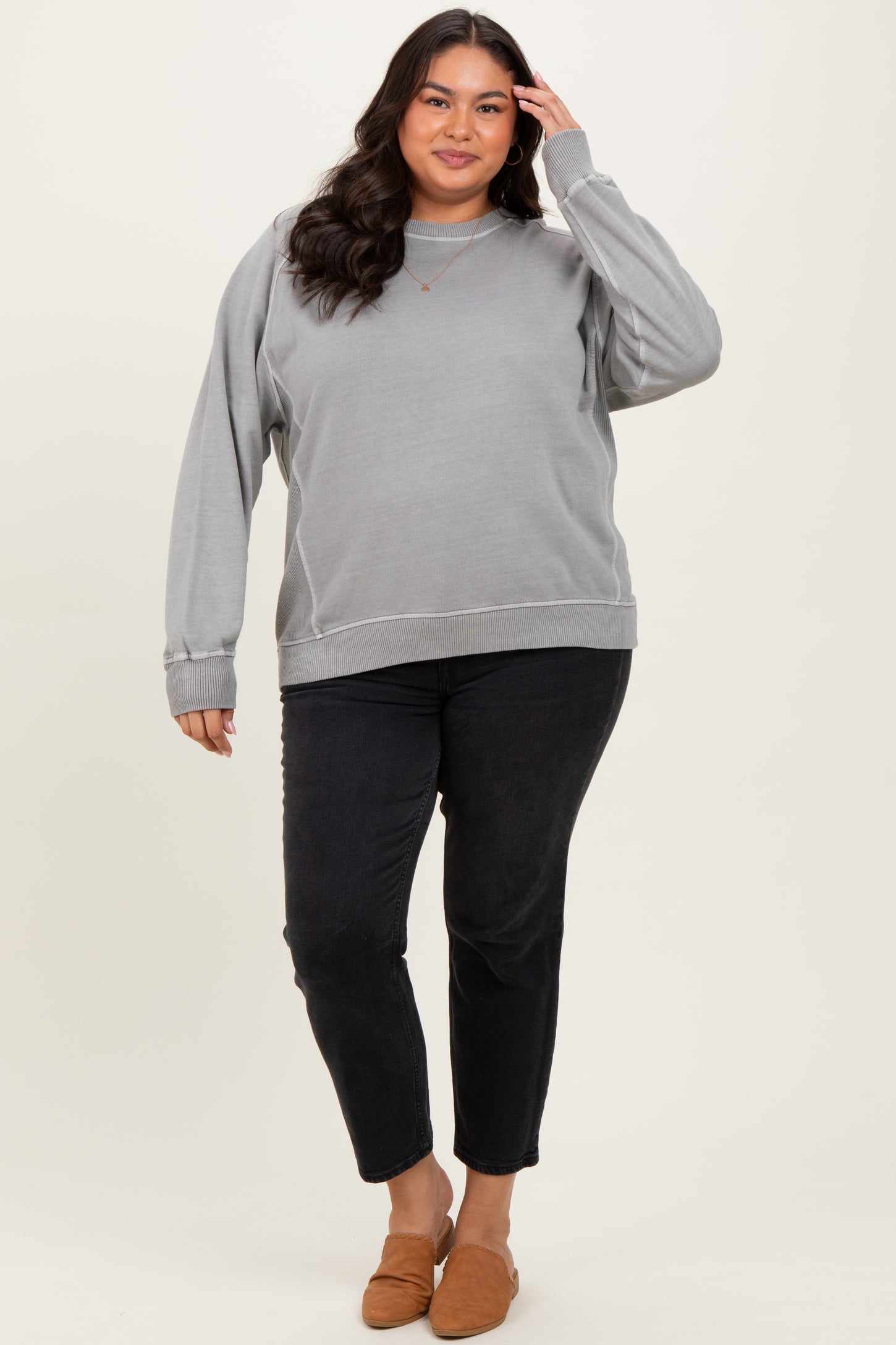 Heather Grey French Terry Vintage Wash Plus Pullover