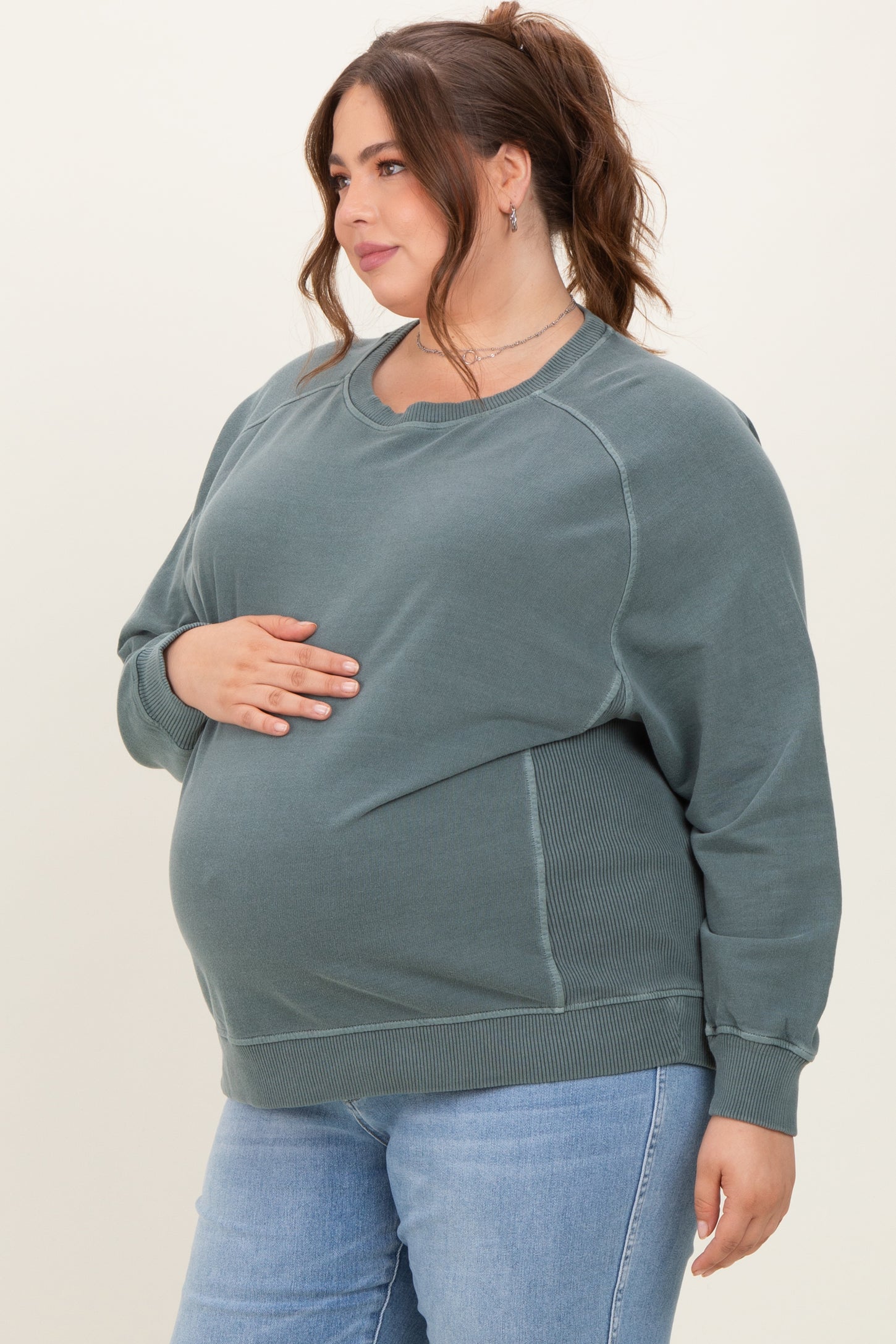 Jade French Terry Vintage Wash Maternity Plus Pullover