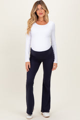 Navy Wide Fold-Over Flared Maternity Pants