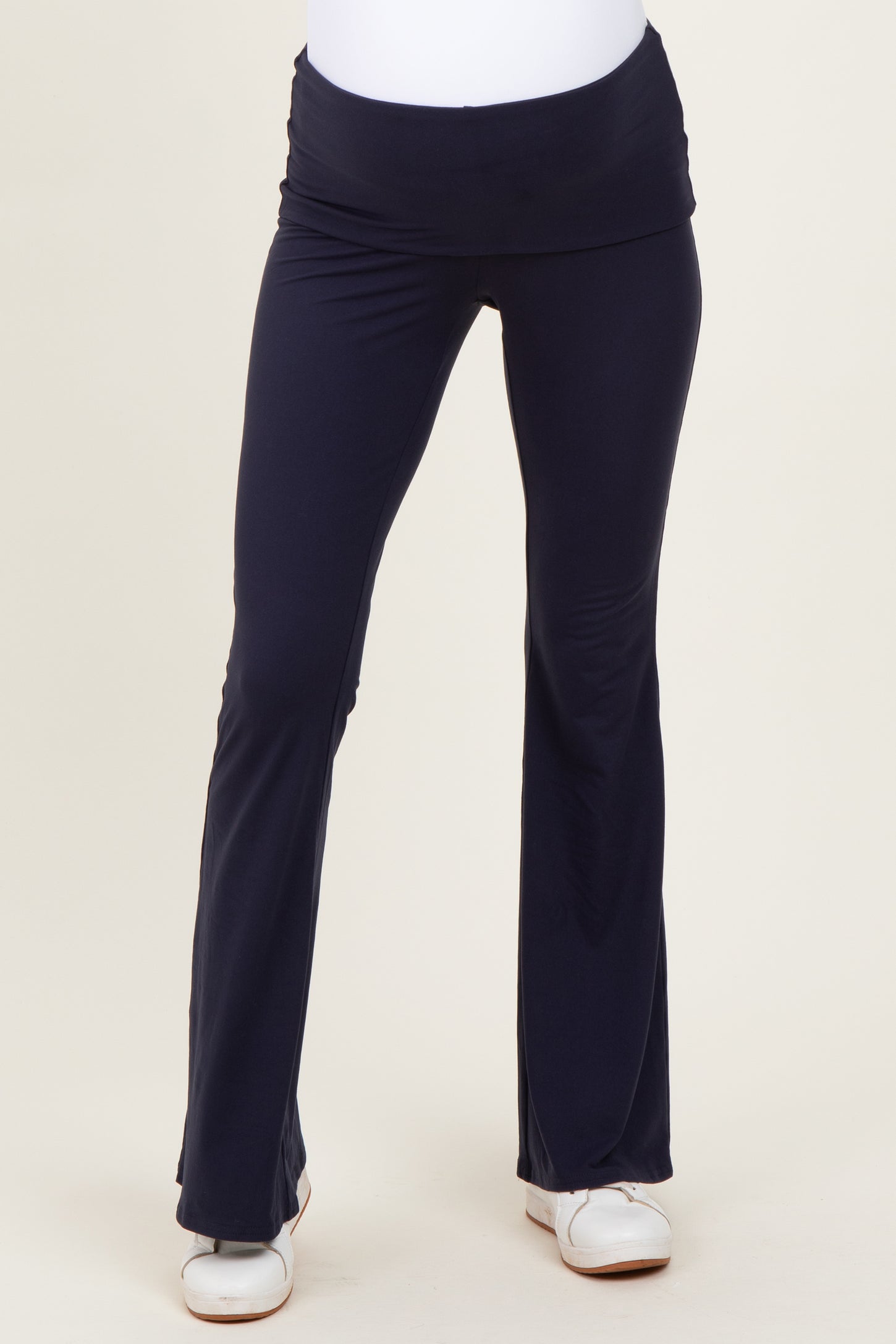 Navy Wide Fold-Over Flared Maternity Pants