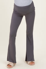 Grey Wide Fold-Over Flared Maternity Pants