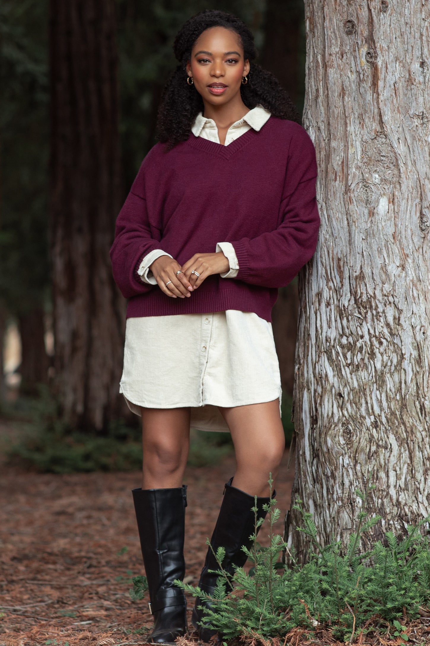 Burgundy V-Neck Drop Shoulder Maternity Sweater