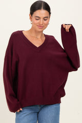 Burgundy V-Neck Drop Shoulder Maternity Sweater