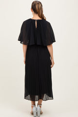Black Pleated Cape Maternity Midi Dress
