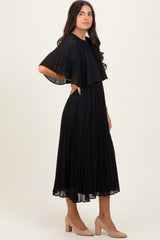 Black Pleated Cape Midi Dress