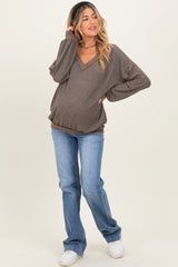 Mocha Brushed Long Sleeve Ribbed V-Neck Maternity Top