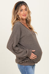 Mocha Brushed Long Sleeve Ribbed V-Neck Maternity Top