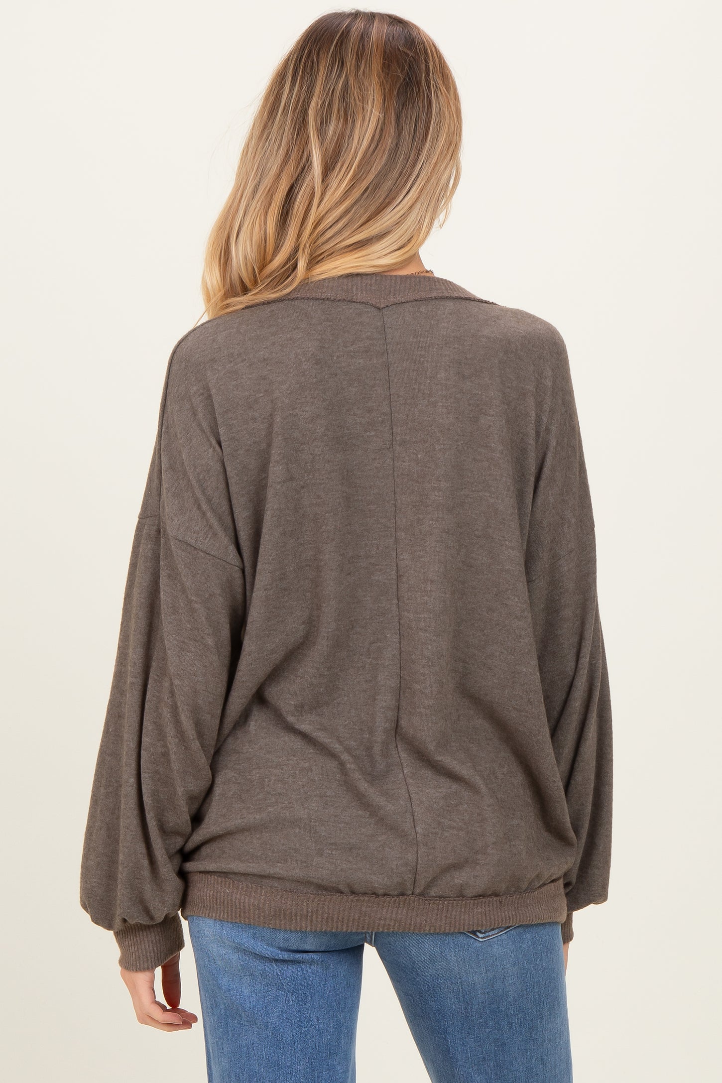 Mocha Brushed Long Sleeve Ribbed V-Neck Maternity Top