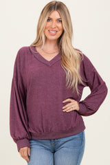 Plum Brushed Long Sleeve Ribbed V-Neck Maternity Top
