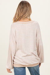 Beige Brushed Long Sleeve Ribbed V-Neck Maternity Top