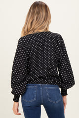 Black Polka Dot Long Sleeve Smocked Maternity Top