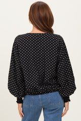 Black Polka Dot Long Sleeve Smocked Top