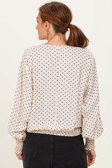 Ivory Polka Dot Long Sleeve Smocked Top