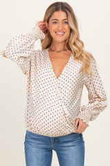 Ivory Polka Dot Long Sleeve Smocked Maternity Top