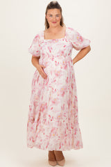 Red Floral Puff Sleeve Plus Maternity Maxi Dress