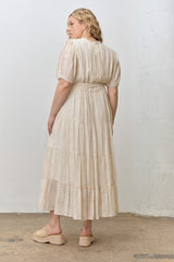 Cream Split Neckline Tiered Plus Midi Dress