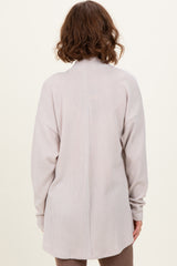 Beige Solid Ribbed Long Sleeve Open Front Pocket Cardigan