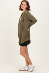 Olive Solid Ribbed Long Sleeve Open Front Pocket Cardigan