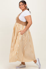 Camel Striped Colorblock Denim Contrast Plus Maxi Dress