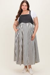Charcoal Striped Colorblock Denim Contrast Maternity Plus Maxi Dress