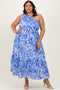 Royal Blue Floral One Shoulder Plus Maxi Dress