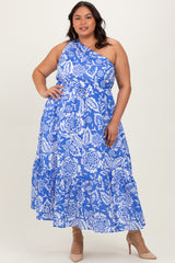 Royal Blue Floral One Shoulder Maternity Plus Maxi Dress