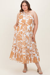 Camel Floral One Shoulder Maternity Plus Maxi Dress